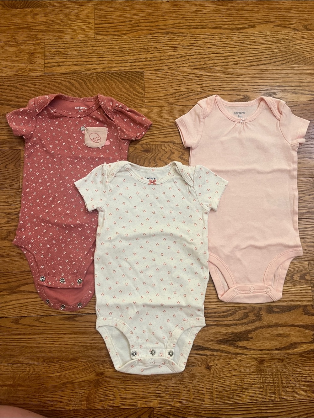 Carter's Pink, Light Pink & White Short Sleeve One-Piece Bodysuit Set - 3 Pack